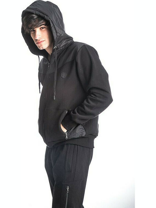 Paco & Co Men's Sweatshirt Jacket with Hood and Pockets Black