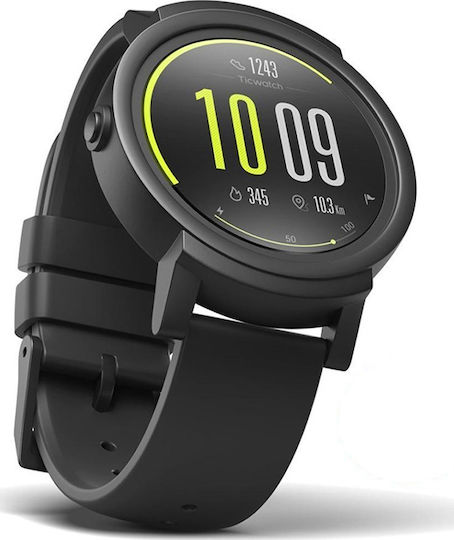 Ticwatch E 45mm Smartwatch με Παλμογράφο (Μαύρο)