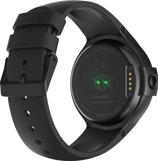 Ticwatch E 45mm Smartwatch με Παλμογράφο (Μαύρο)