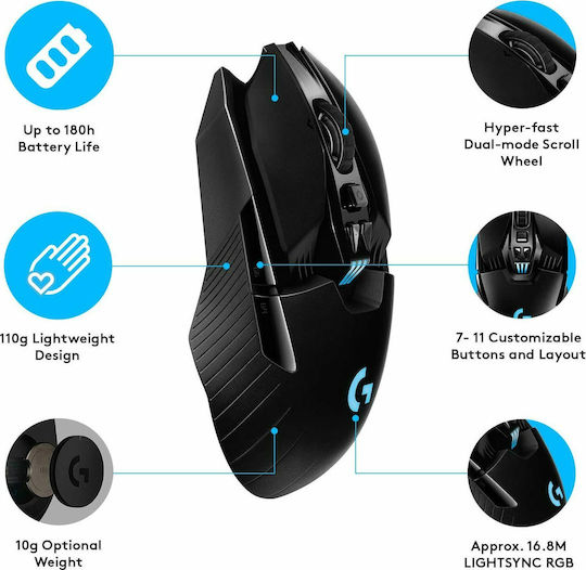 Logitech G903 Lightspeed (Hero) Ασύρματο RGB Gaming Ποντίκι 16000 DPI Μαύρο