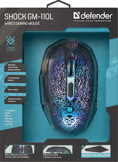 Defender Shock GM-110L RGB Gaming Ποντίκι 3200 DPI Μαύρο
