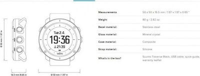 Suunto Traverse Неръждаема стомана 50мм Водоустойчив Смартчасовник (Черен)
