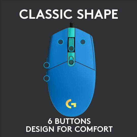 Logitech G203 Lightsync RGB Gaming Ποντίκι 8000 DPI Μπλε