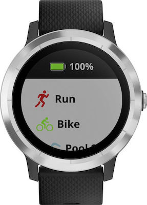 Garmin Vivoactive 3 Stainless Steel 43mm Αδιάβροχο Smartwatch με Παλμογράφο (Black with Silver Hardware)