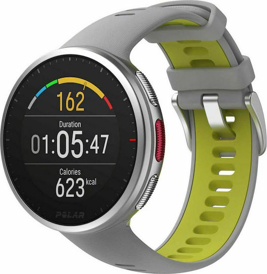 Polar Vantage V2 Aluminium 47mm Waterproof Smartwatch with Heart Rate Monitor (Silver with Gray-Lime Strap)