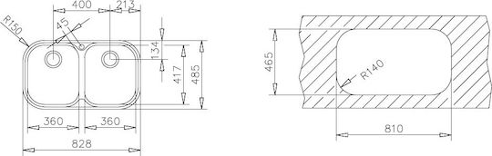Teka Stylo 2C Ένθετος Νεροχύτης Inox Σατινέ Μ83xΠ48.5cm Ασημί