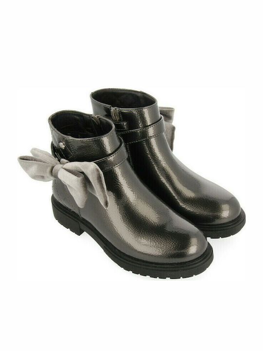 Gioseppo Kids Patent Leather Chelsea Boots with Zipper Gray