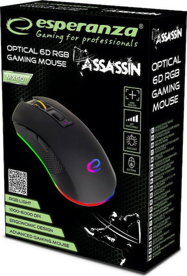 Esperanza Assassin Геймърска Мишка 3200 DPI Черен