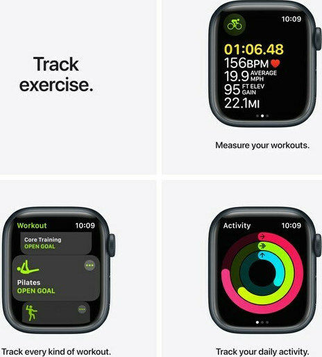 Apple Watch Series 7 Aluminium 45mm Waterproof with Heart Rate Monitor (Midnight)