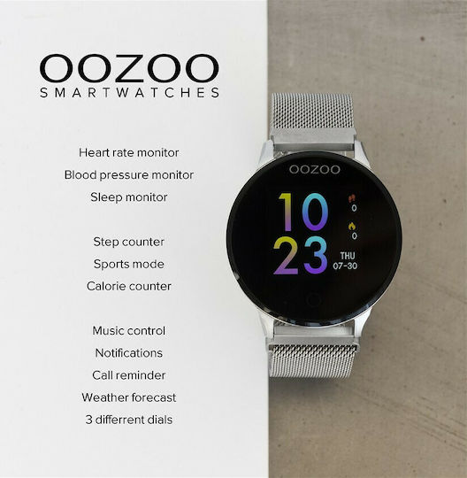 Oozoo Q00119 Stainless Steel 43mm Smartwatch with Heart Rate Monitor (Black)