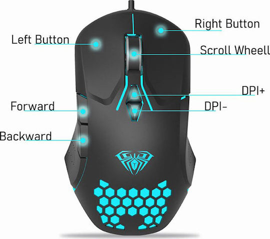 Aula Wind F809 RGB Gaming Gaming Maus 3200 DPI Schwarz