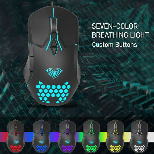 Aula Wind F809 RGB Gaming Gaming Maus 3200 DPI Schwarz