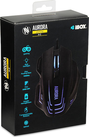 iBox Aurora A-2 RGB Gaming Mouse 6400 DPI Negru