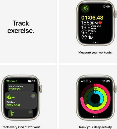 Apple Watch Series 7 Aluminium 45mm Waterproof with Heart Rate Monitor (Starlight)