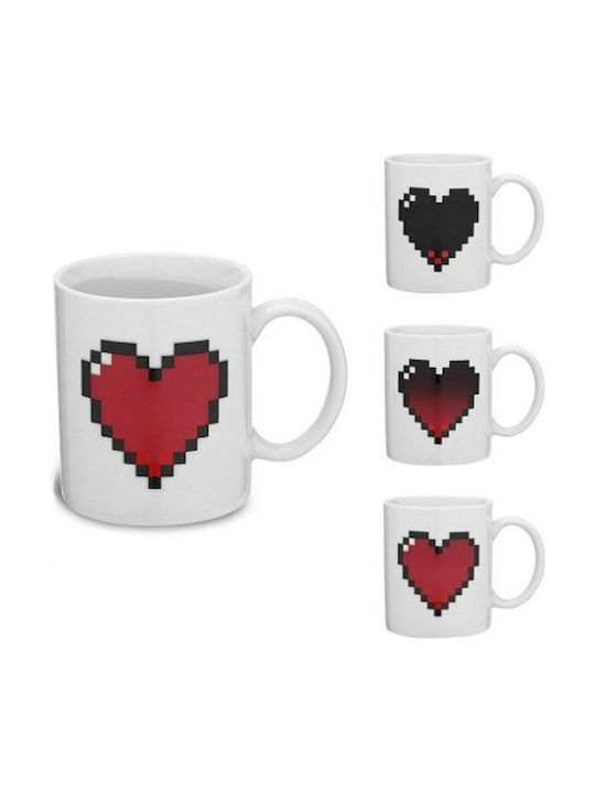 Kikkerland Pixel Heart Heat Change Κούπα Κεραμική Λευκή 330ml