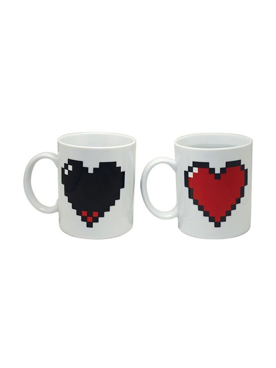 Kikkerland Pixel Heart Heat Change Κούπα Κεραμική Λευκή 330ml
