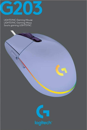 Logitech G203 LightSync RGB Геймърска Мишка 8000 DPI Лилав