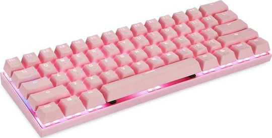 Motospeed CK62 RGB Ασύρματο Gaming Πληκτρολόγιο 60% με Outemu Blue διακόπτες και RGB φωτισμό (Ελληνικό) Ροζ