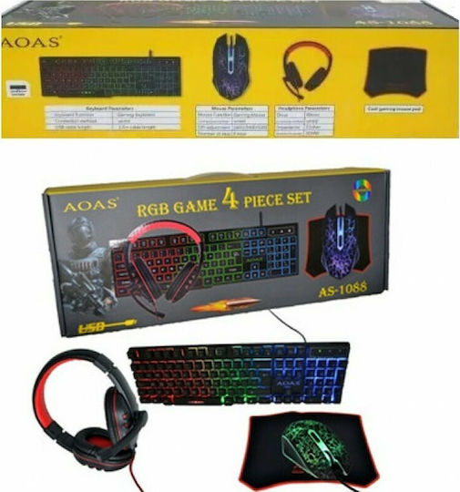 Aoas AS-1088 Σετ Gaming Πληκτρολόγιο με RGB φωτισμό & Ποντίκι (Αγγλικό US)