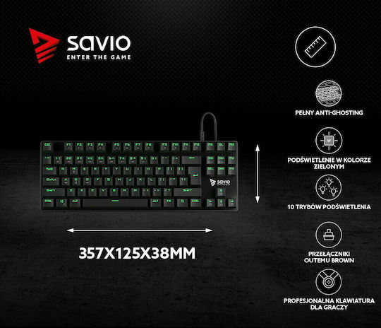 Savio Tempest RX Gaming Mechanical Keyboard Tenkeyless with Outemu Green switches and Illuminated keys (English US)