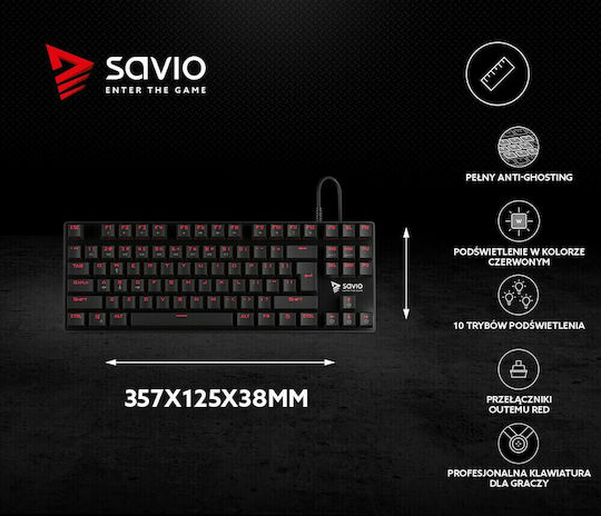 Savio Tempest RX Gaming Mechanical Keyboard Tenkeyless with Outemu Red switches and Illuminated keys (English US)