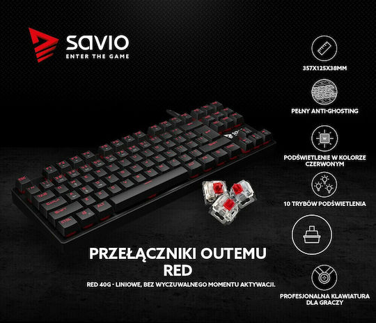 Savio Tempest RX Gaming Mechanical Keyboard Tenkeyless with Outemu Red switches and Illuminated keys (English US)