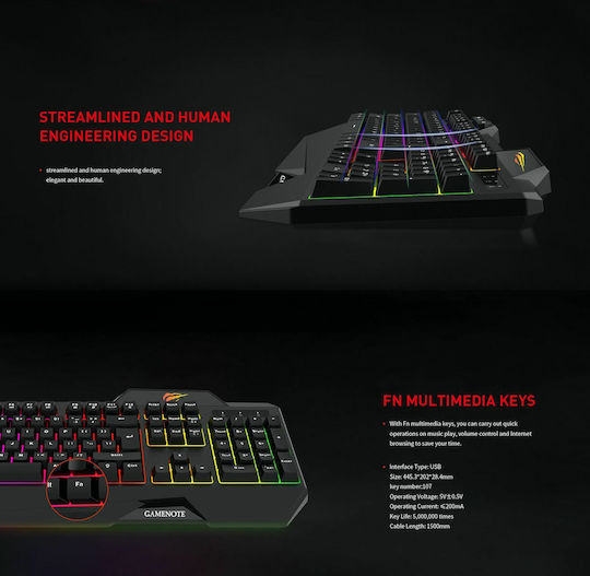 Havit KB488L Gaming Πληκτρολόγιο με RGB φωτισμό (Αγγλικό US)