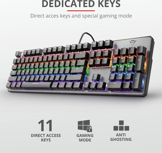 Trust GXT 865 Asta Gaming Mechanische Tastatur mit GTX-Rot Schaltern und RGB-Beleuchtung (Englisch US) Gray