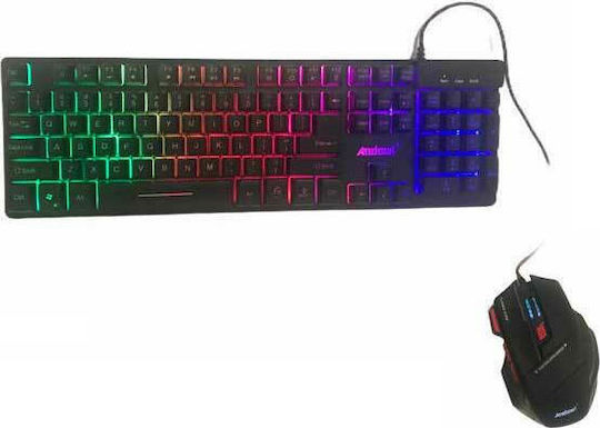 Andowl Q-803 Σετ Gaming Πληκτρολόγιο με RGB φωτισμό & Ποντίκι (Αγγλικό US) Γκρι