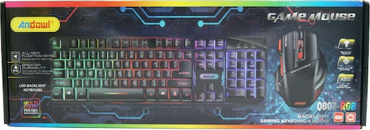 Andowl Q-803 Σετ Gaming Πληκτρολόγιο με RGB φωτισμό & Ποντίκι (Αγγλικό US) Γκρι