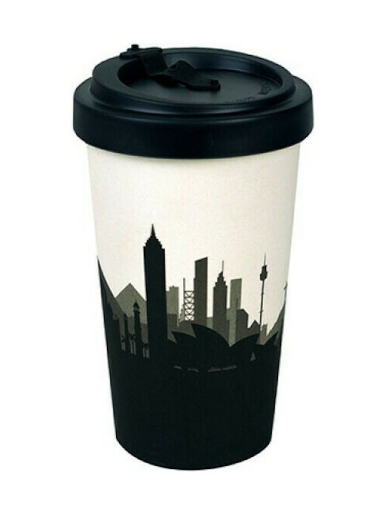 Woodway Around the World Cană Bambus cu Capac Neagră 500ml