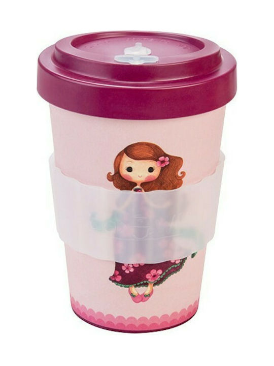 Woodway Sophia Cană Bambus cu Capac Roz 400ml