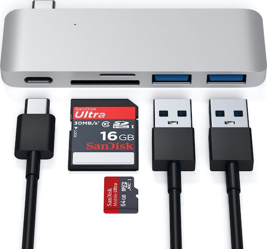 Satechi 3 Port USB 3.0 Hub with USB-C Connection Gray