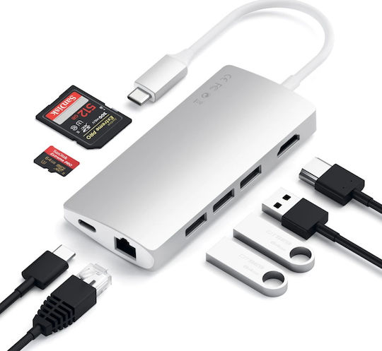 Satechi USB-C Docking Station με HDMI 4K PD Ethernet Ασημί (ST-TCMA2S)