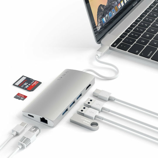 Satechi USB-C Docking Station με HDMI 4K PD Ethernet Ασημί (ST-TCMA2S)