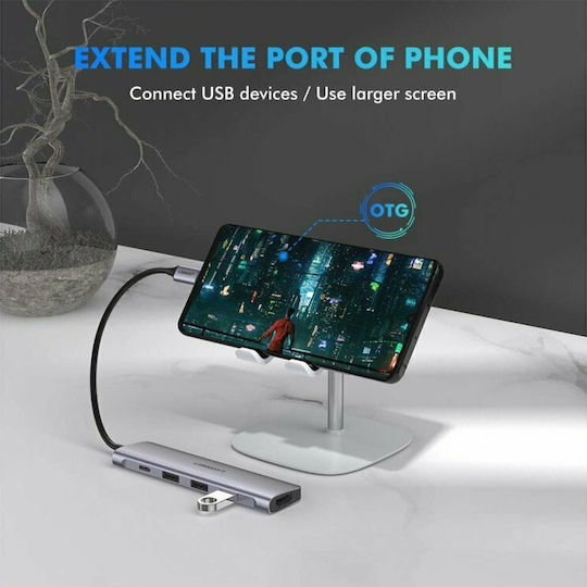 Ugreen CM136 USB-C Docking Station με HDMI 4K PD Ασημί