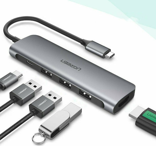 Ugreen CM136 USB-C Docking Station με HDMI 4K PD Ασημί