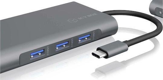 Icy Box USB-C Docking Station με HDMI 4K PD Ethernet και σύνδεση 2 Οθονών Γκρι (IB-DK4040-CPD)