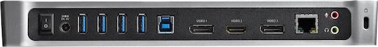 StarTech USB-A Dockingstation für Laptop mit HDMI/DisplayPort 4K PowerDelivery Ethernet und Bildschirmverbindungen für 3 Monitore Schwarz (USB3DOCKH2DP)