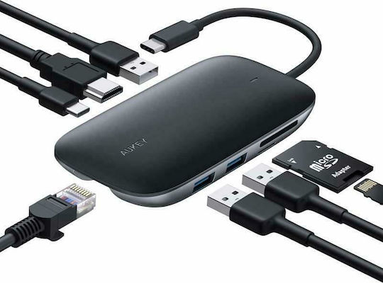 Aukey Unity C71 USB-C Docking Station with HDMI 4K PD Ethernet Black