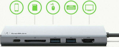 Belkin USB-C Докинг станция с 4K PD Етърнет Сив (F4U092BTSGY)