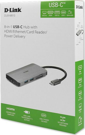 D-Link USB-C Docking Station with HDMI 4K PD Ethernet Silver (DUB-M810)