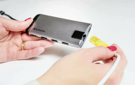 Verbatim USB-C Docking Station με HDMI 4K PD Ethernet Γκρι (49142)