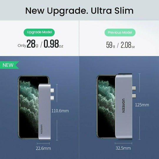 Ugreen CM251 Dual USB-C Docking Station mit HDMI 4K PD und Verbindung 2 Monitore Silber