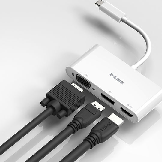 D-Link USB-C Docking Station with HDMI/DisplayPort 4K and Support for 3 Monitors White (DUB-V310)