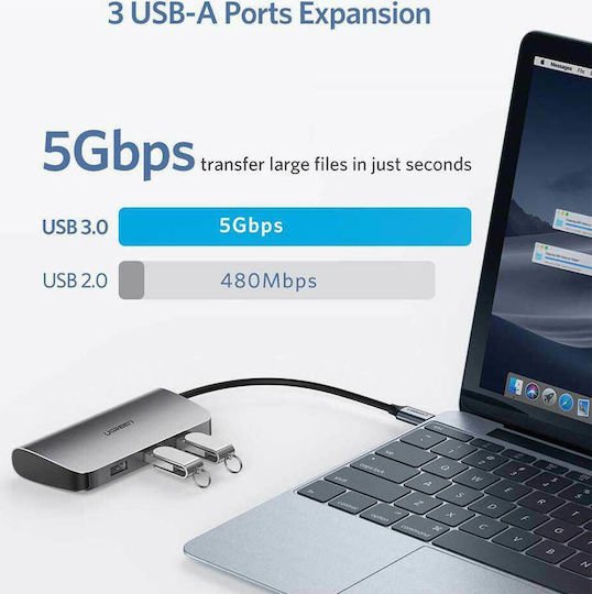 Ugreen USB-C Docking Station με HDMI 4K PD Ethernet Γκρι (50771)