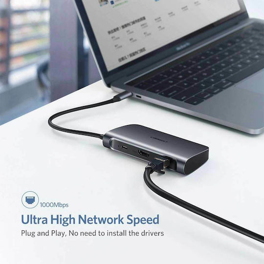 Ugreen USB-C Docking Station με HDMI 4K PD Ethernet Γκρι (50771)