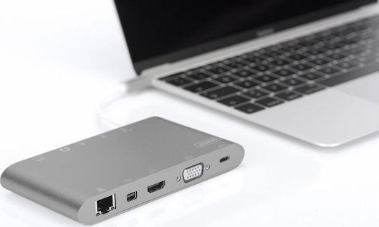 Digitus USB-C Dockingstation für Laptops mit HDMI/DisplayPort 4K PowerDelivery Ethernet und Bildschirmverbindungen 2 Monitore Silber (DA-70875)