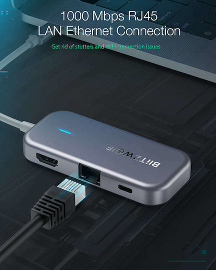 BlitzWolf BW-TH10 USB-C Docking Station with HDMI 4K PD Ethernet Gray