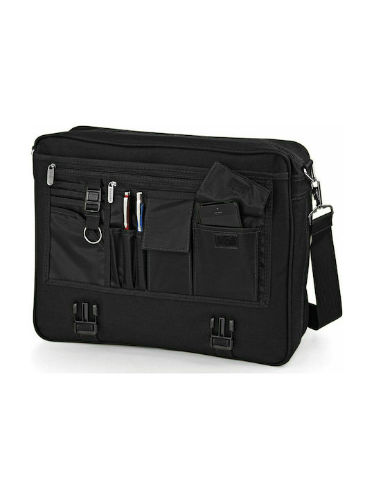 Quadra Fabric Messenger Bag QD65 with Zipper & Adjustable Strap Black 41x34cm